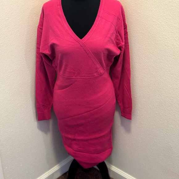 Express Hot Pink Knit Sweater Dress Dolman Stretch Size M XL NEW $88 - Picture 2 of 15